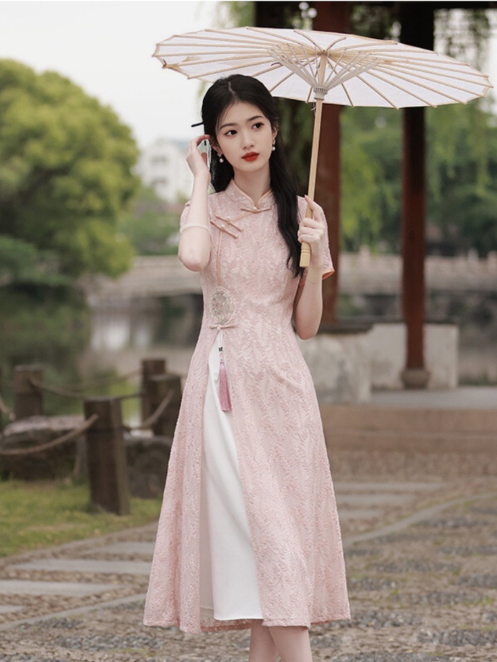 NWT Modern Pink Lace Qipao Cheongsam Dress | Chinese Size M (Fits US XS/S) - Picture 10 of 12